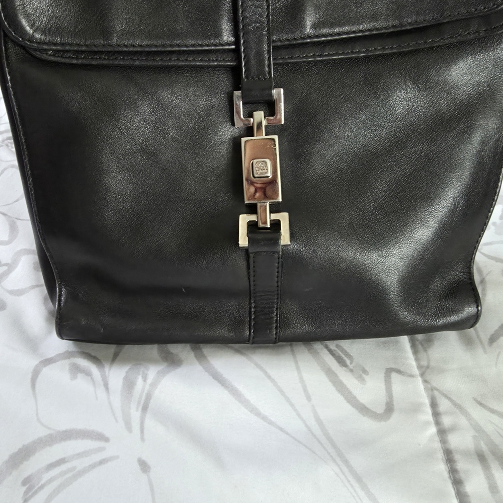Gucci  Vintage Jackie O Black Leather Bag with Silver Accents